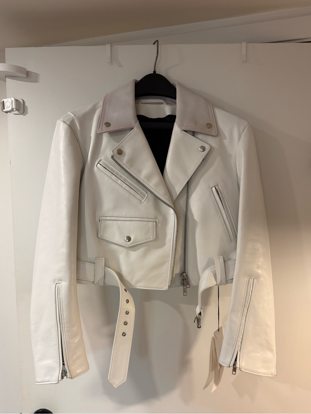 NWT 205W39NYC Calvin Klein x Raf Simmons White Leather Biker Jacket